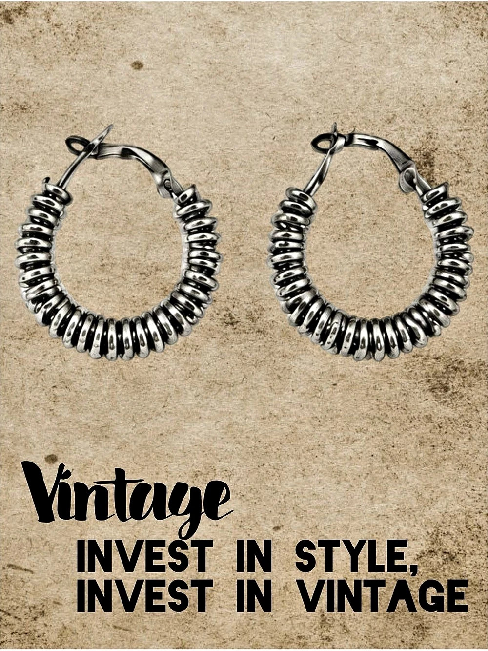 Vintage Coiled Steam Punk Small Hoop Earrings in Silver